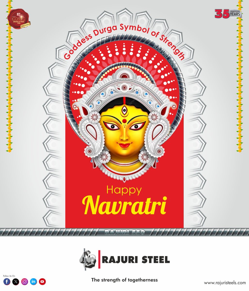 RajuriSteels's tweet photo. May Goddess Durga bless you with unshakable strength & courage.
This #Navratri, let’s celebrate the power that inspires resilience in life & in every bar of #RajuriSteel.
Happy Navratri! 🙏 #TMTSariya #StrengthofTogetherness #35StrengtheningYears #Rajuri500 #Rajuri550 #Rajuri600 https://t.co/sgQOyIJWMU