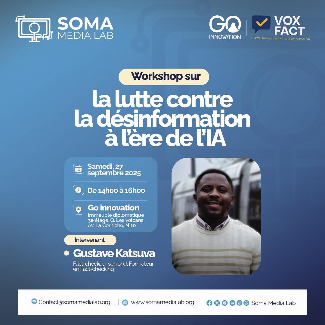 #FR: Désinformation, deepfakes, IA… l’information évolue. Saurez-vous distinguer le vrai du faux ?

Vous êtes à Goma, rejoignez notre workshop ce samedi 27 septembre 2025 à partir de 14h00 avec <a href="/Gustavo_Katsuva/">Gustave Katsuva</a>, Fact-checker senior et formateur en Fact-checking, pour découvrir