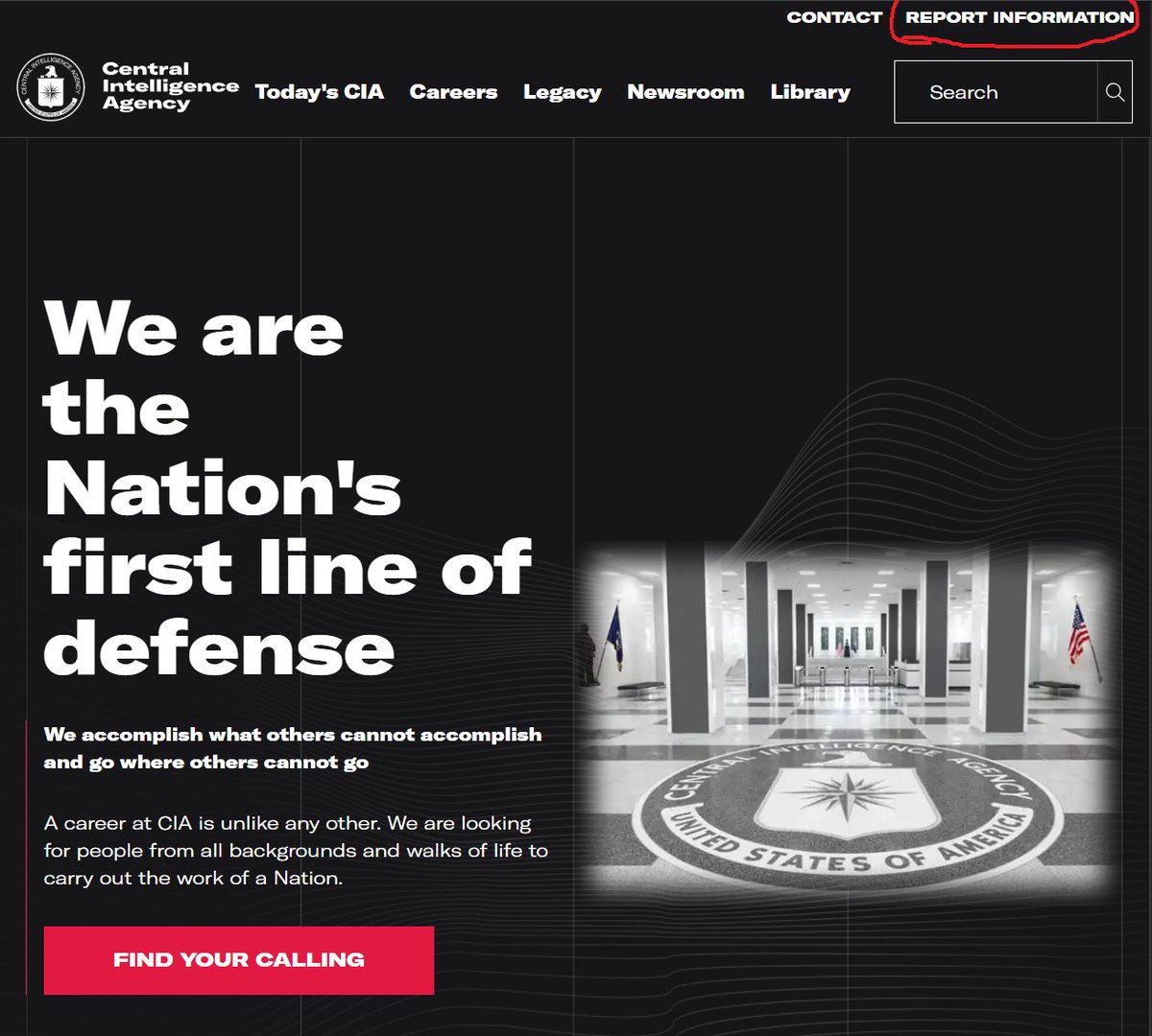 DeepNarrative's tweet image. 주목해주세요. @CIA 신고방법을 알려드립니다. 
CIA.GOV 에 접속하세요. 화면 우상단에 &quot;Report Information&quot;단추를 누르면 양식이 나와요. 거기서 &quot;Online Form&quot; 을 누르시면 바로 신고가 가능합니다. 되도록 영어로 번역해 올리시고 관계된 링크는 그냥 올리시면 됩니다.
