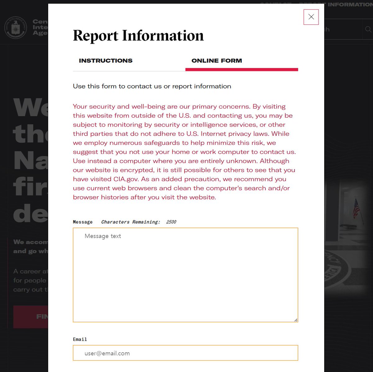 DeepNarrative's tweet image. 주목해주세요. @CIA 신고방법을 알려드립니다. 
CIA.GOV 에 접속하세요. 화면 우상단에 &quot;Report Information&quot;단추를 누르면 양식이 나와요. 거기서 &quot;Online Form&quot; 을 누르시면 바로 신고가 가능합니다. 되도록 영어로 번역해 올리시고 관계된 링크는 그냥 올리시면 됩니다.