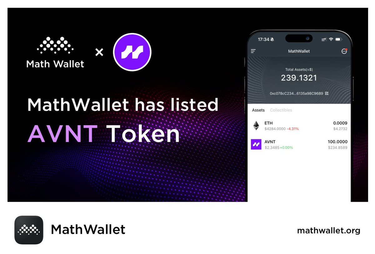 MathWallet_CN's tweet image. MathWallet 现已在资产列表中列出 $AVNT token!

与@avantisfi 一起探索加密货币世界的全新可能性！

$MATH #AVNT
