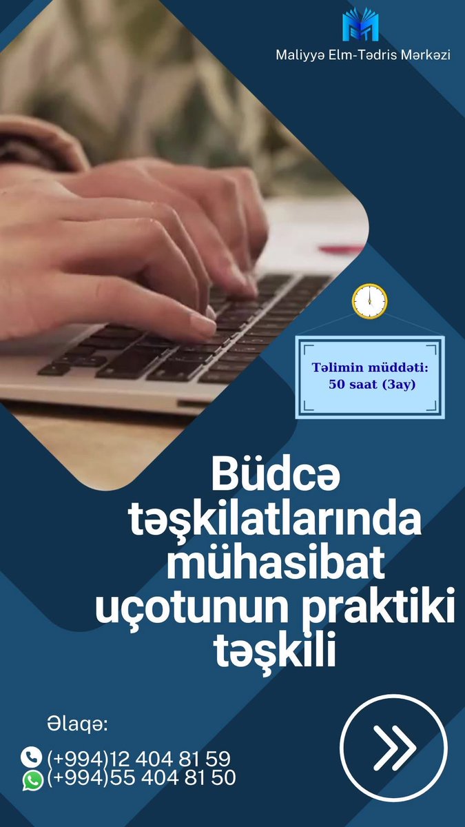 ElmMetm2025's tweet photo. #büdcəmühasibatlığı #təlim #metm
Təlimlər haqqında məlumatla tanış ola və ya veb-link vasitəsi ilə qeydiyyatdan keçə bilərsiniz:
https://t.co/EiVFRPWlhV
Ətraflı məlumat və ya qeydiyyat üçün əlaqə nömrəsi:
(012) 404 81 59, (055) 404 81 50 (whatsapp) https://t.co/GOsUqxO6Bw