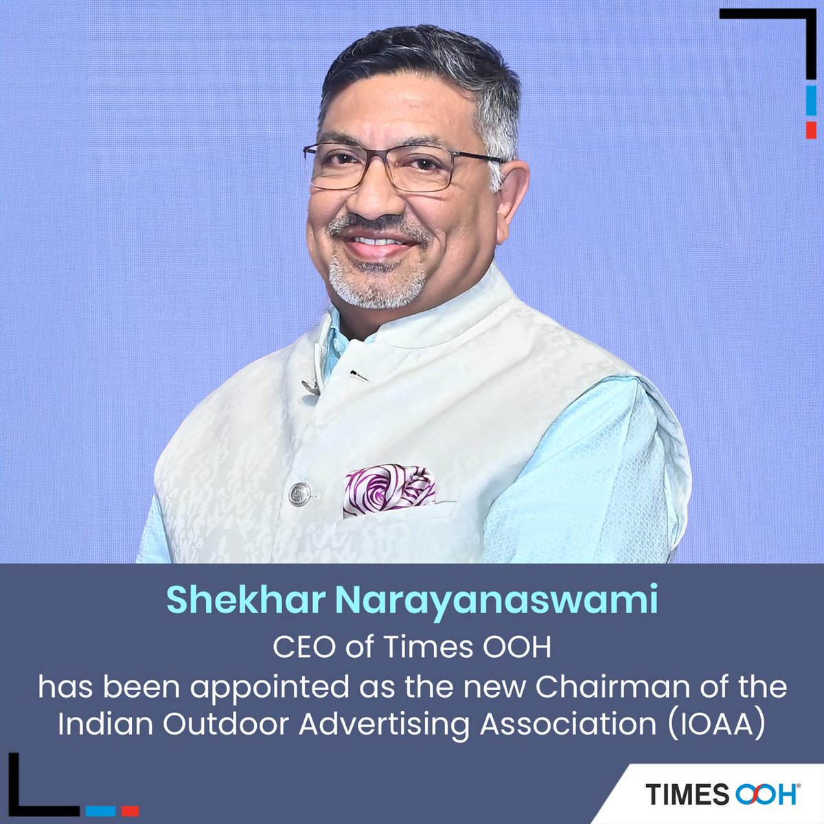Proud moment for Times OOH! 
Our CEO, Mr. Shekhar Narayanaswami, is appointed Chairman of IOAA. 
His leadership and vision are shaping the future of Indian OOH, inspiring innovation and excellence.
#Leadership #IOAA #OOHIndustry