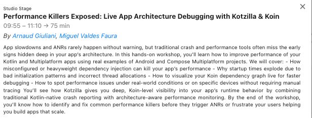 If you are at @Droidcon Berlin this week, we are hosting a workshop with the @kotzilla_io team about our Mobile performances monitoring platform. Come see how we are leveraging #Koin to observe application architecture performances, and detect issues. 
Friday 9:55 - Studio Arena!