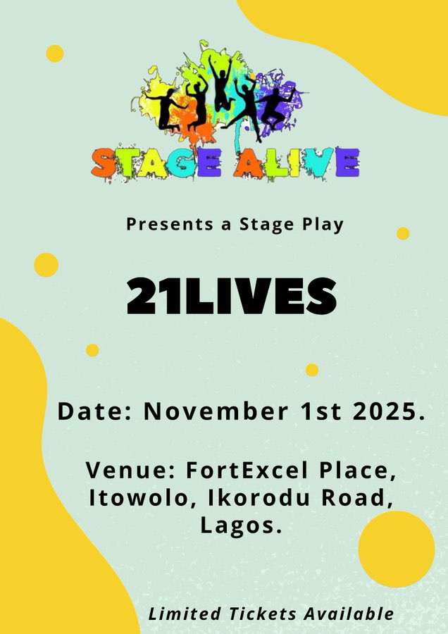 Stage Alive is coming to Lagos and we are curating an exceptional theatre experience for all theatre enthusiasts. 

You can get your tickets ahead here

paystack.com/buy/21lives-th…

See you at the theatre 🎭🎭🎭