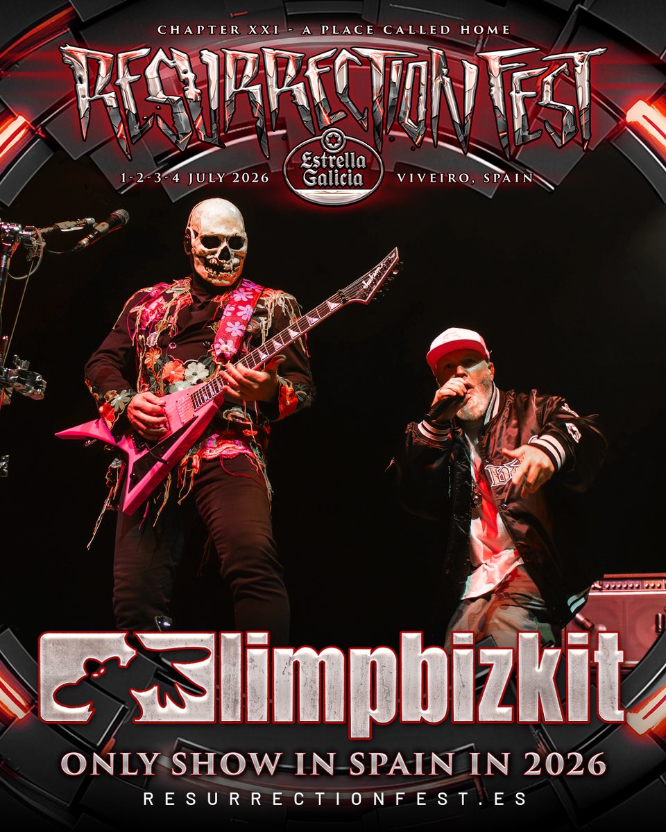 BOOOM! 💣 LIMP BIZKIT WILL HEADLINE RESURRECTION FEST EG 2026, ONLY SHOW IN SPAIN! 🔥 SORTEO 24H EXPRESS

It's just one of those days… 🤘

Tras muchos años intentándolo, una de las bandas más pedidas por tod@s vosotr@s y un icono generacional POR FIN estará en Viveiro el próximo