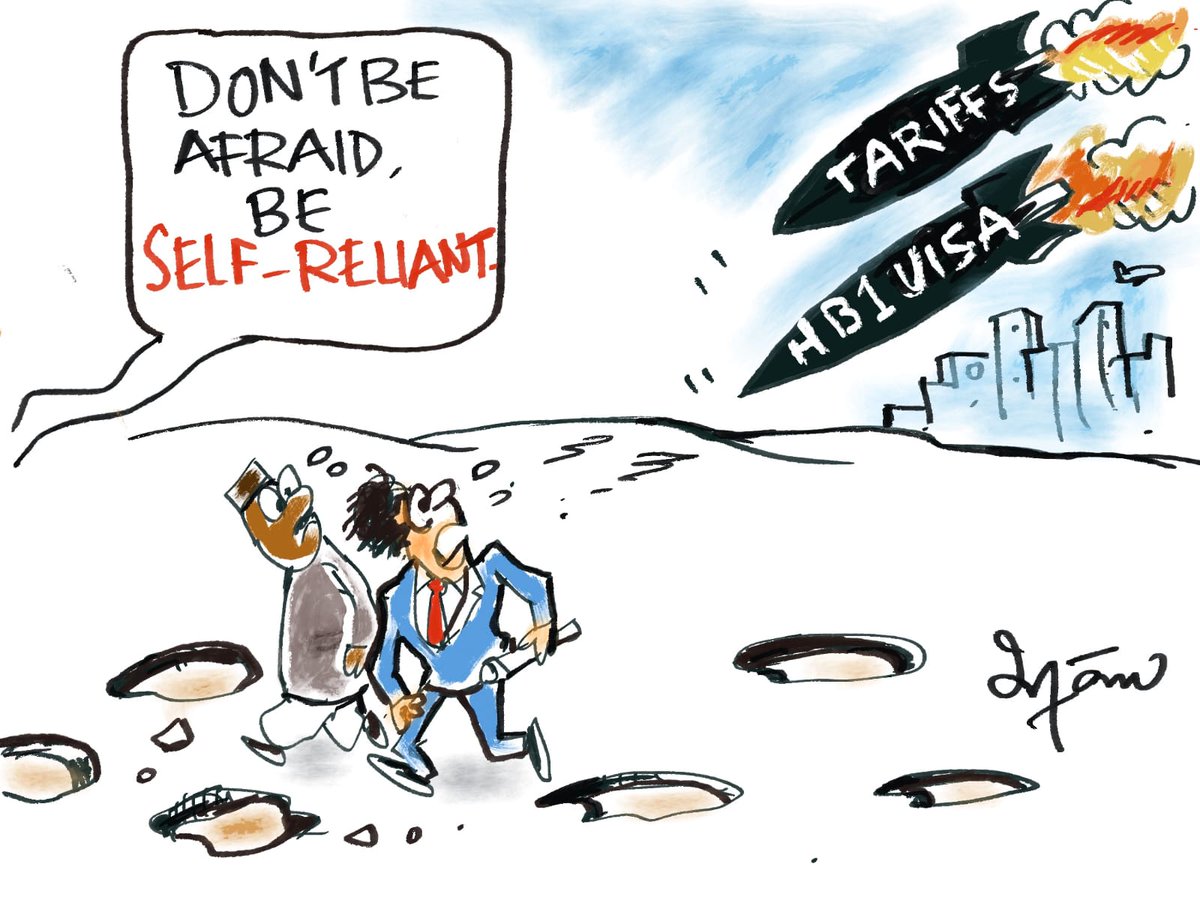 IRFANSCARTOONS's tweet image. Cartoon of the day #DonaldTrump #selfreliant #tariffwar #H1B #h1bvisas