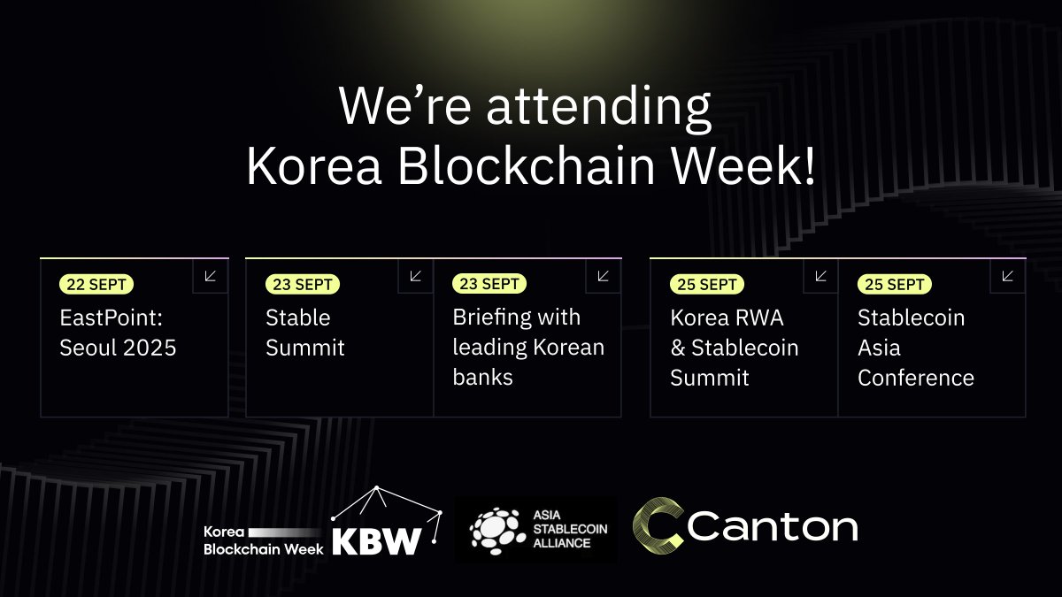 Canton is at <a href="/kbwofficial/">#KBW2025</a> #KBW2025 🇰🇷 this week.

We’re connecting with builders, institutions, and partners in Seoul. Showing how on-chain markets run with privacy and interoperability.

Here's where you can find us 👇
canton.network/at-kbw-and-tok…