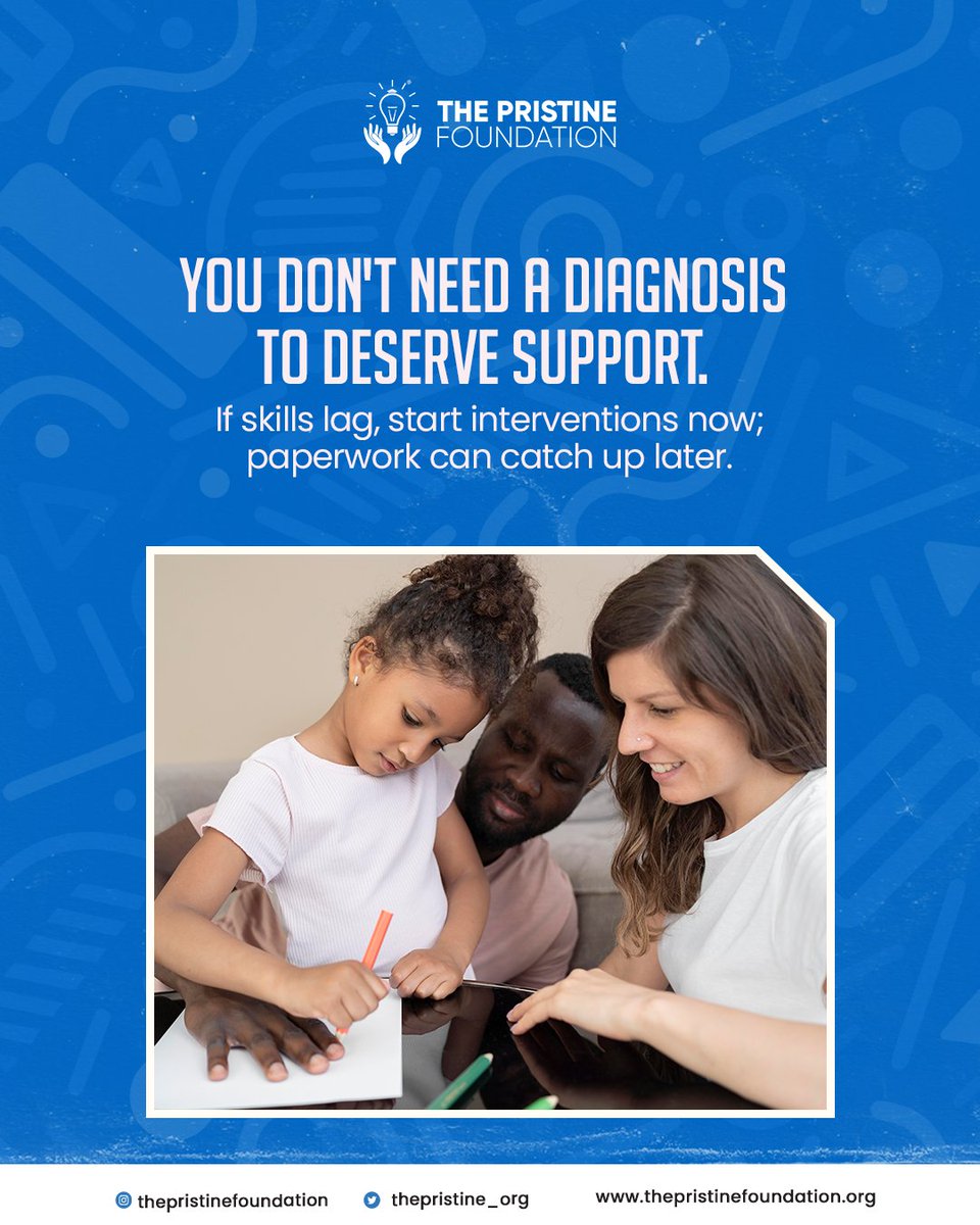 The Pristine Foundation (@thepristine_org) on Twitter photo A child doesn’t need a formal diagnosis to get the help they deserve. If you notice skill gaps, start interventions early, the paperwork can wait, but your child’s growth cannot. 
#SupportWithoutLabels #EarlyInterventionMatters #EveryChildDeservesHelp
#PristineFoundation A child doesn’t need a formal diagnosis to get the help they deserve. If you notice skill gaps, start interventions early, the paperwork can wait, but your child’s growth cannot. 
#SupportWithoutLabels #EarlyInterventionMatters #EveryChildDeservesHelp
#PristineFoundation