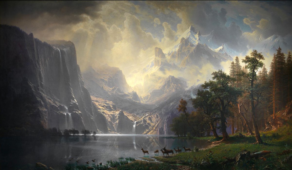 Valent6228's tweet photo. Among the Sierra Nevada, California (1868) - Albert Bierstadt (1830-1902) #magiclandscape https://t.co/3LV90Aejst