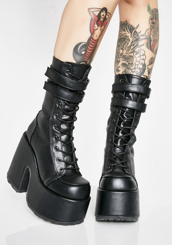 美品！箱付き！【DEMONIA】spider-rock/ 厚底ブラックブーツ 取り寄せ]STOMP-18 / black / 厚底スニーカーブーツ【DEMONIA