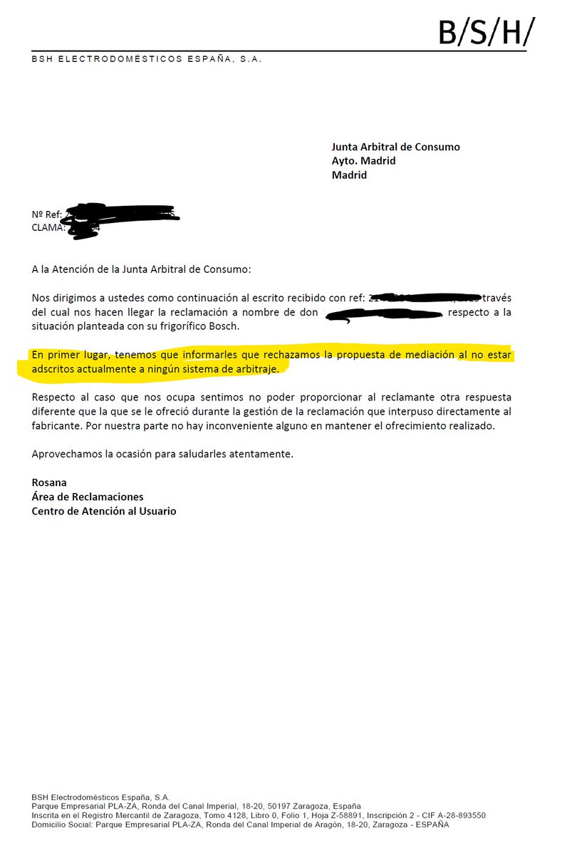 Solo para que lo tengáis claro cuando compréis un producto de <a href="/BoschHomeEs/">BoschHomeEspaña</a> <a href="/Balay_es/">Balay</a> o <a href="/SiemensHomeEs/">Siemens Home España</a> 

NO ESTÁN ADSCRITOS A ARBITRAJE, así que ... rezad por no tener problemas porque tendréis que denunciar en el juzgado como voy a hacer yo