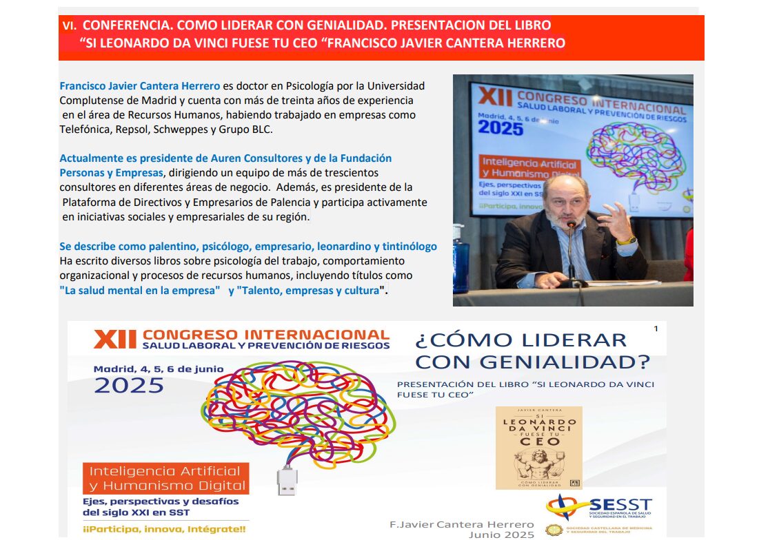 Cómo liderar con genialidad, presentación del libro “Si Leonardo da Vinci fuese tu CEO”, Francisco Javier Cantera Herrero sesst.org/como-liderar-c…