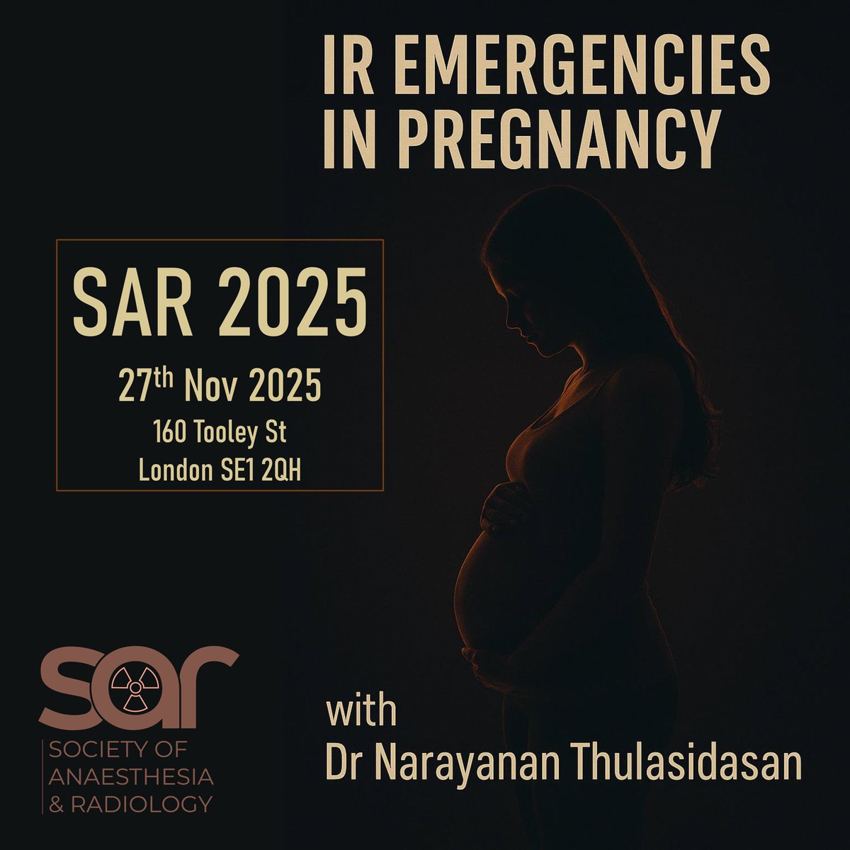 Excited to announce our first speaker, Dr Narayanan Thulasidasan (Consultant Interventional Radiologist, GSTT)

Join us November 27th to hear about advances in treating emergencies in pregnancy

For more information visit sarweb.co.uk/sar2025

#SAR2025 #Radiology #anaesthesia