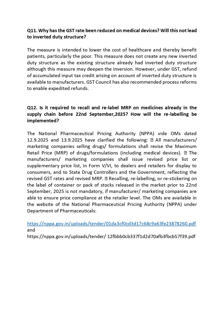 Continuing with our endavour to clarify sectoral based  GST 2.0 changes,  Q&amp;A on Medicines and NPPA’s Guidelines are being shared for better understanding of stakeholders as well as common public
<a href="/cgstchdzone/">CGST Chandigarh Zone</a>

<a href="/DgtsDzu/">Dgts DZU</a>

<a href="/cbic_india/">CBIC</a>
