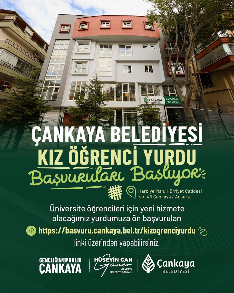 cankayabelediye's tweet photo. Barınma, gençlerin en temel hakkıdır!

Bu ay sonunda hizmete açacağımız, 100 yatak kapasiteli Kız Öğrenci Yurdumuzun kayıt işlemleri devam ediyor.

Çankaya’da gençlerimizin huzur ve güven içinde bir eğitim-öğretim dönemi geçirmeleri için her zaman yanlarında olacağız.

📍Harbiye Mahallesi, Hürriyet Caddesi No.45

Ön Başvuru için👇
🔗https://t.co/EMJXLL0nMe