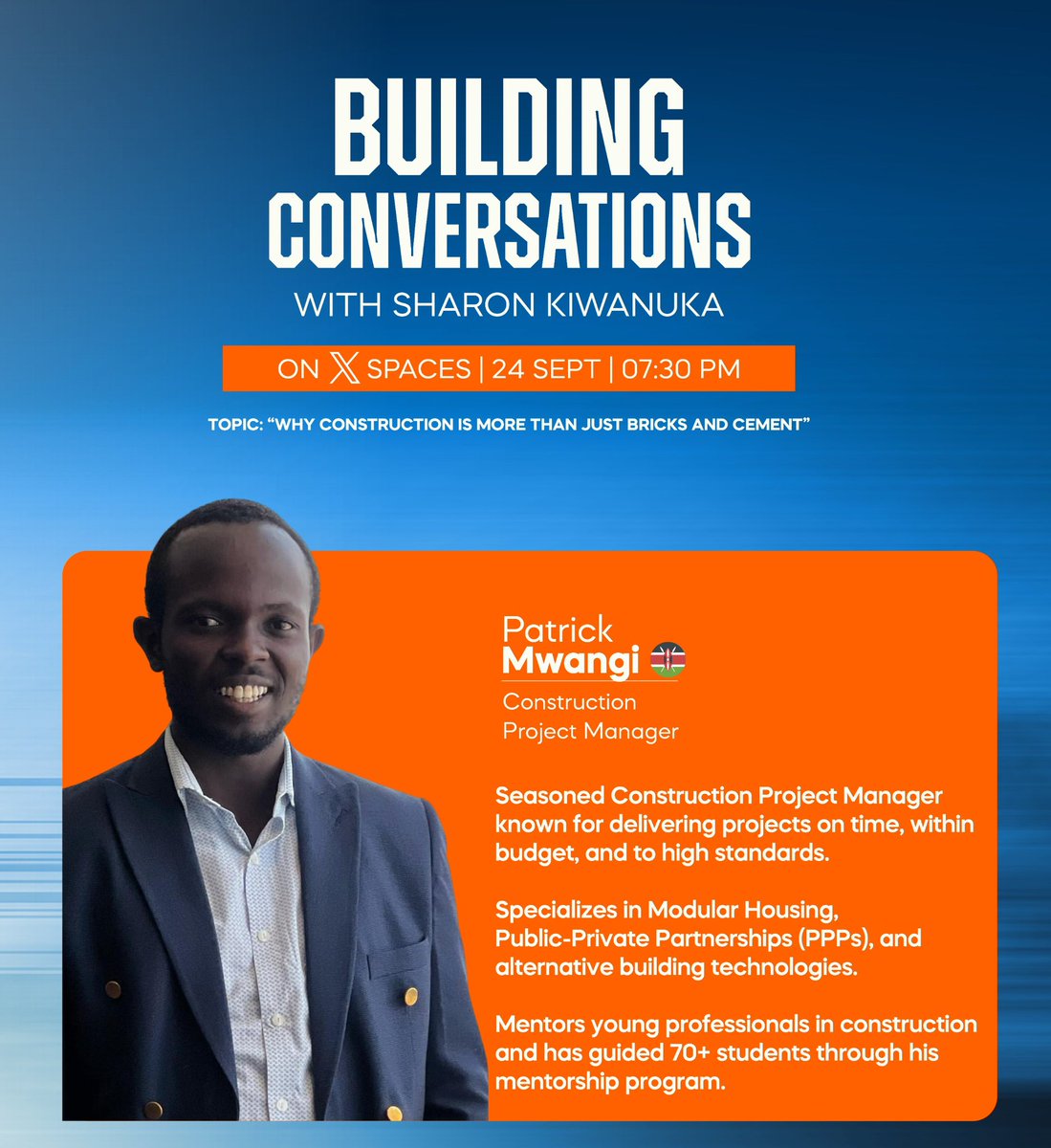 It's #BuildingConversations week ✨✨✨
This Wednesday from 7.30pm, we will be  joined by two industry leaders shaping the future of construction in East Africa via X spaces x.com/i/spaces/1MYGN…