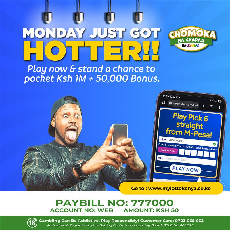 💥 What if 50 Bob made you a millionaire TODAY?

🤑 50 Bob = 1.1M… Si mchezo!

🎯 Every hour, a new millionaire!
YOU CAN ALSO PLAY ONLINE BY CLICKING bit.ly/3WlP7fN
🔥 Don’t let Monday be boring… make it MILLIONAIRE MONDAY with LOTTO! 🔥
#fypシ゚ #fypシ゚viralシ