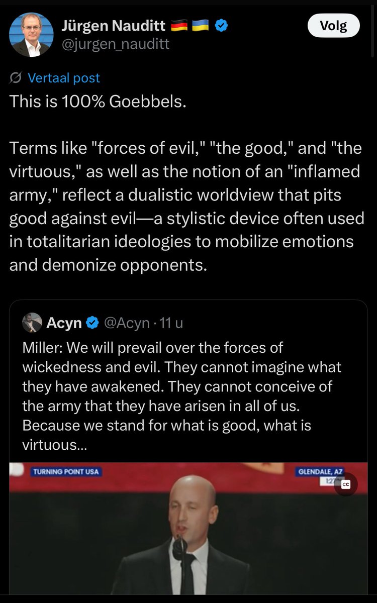 overlistener's tweet image. Historici: “Goebbels werd bijna letterlijk nagepraat”.

Raymond Mens: “vooral heling gepredikt. Waardig afscheid”.

Hoe kun je zó volledig voorbijgaan aan de vele fascistische elementen tijdens die bijeenkomst, @raymondmens?