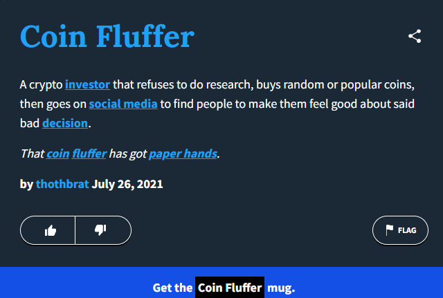 ourvoid_'s tweet photo. Coin Fluffer -

A crypto investor that refuses to do research, buys random or popular coins, then goes on social media to find people to make them feel good about said bad decision.

https://t.co/F5PXF3yWpC https://t.co/cBczHP5X7k