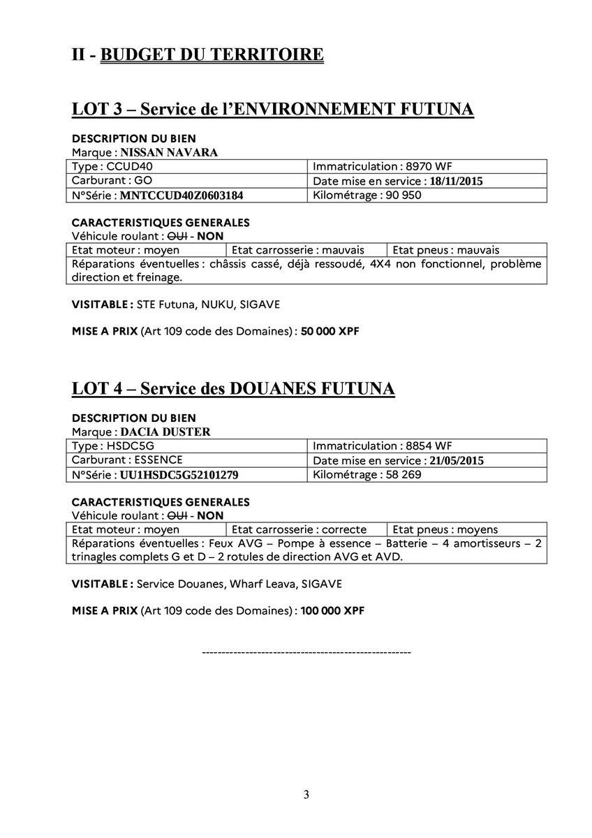📢 AVIS DE VENTE PAR ADJUDICATION PUBLIQUE
La DFIP informe qu'une vente aux enchères de divers matériels des administrations aura lieu le :
🗓 mercredi 8 octobre 2025 à 9h00
📍 au Fale des ministres à la Délégation de Futuna 
➕ d'infos⤵️
wallis-et-futuna.gouv.fr/Actualites/CP-…