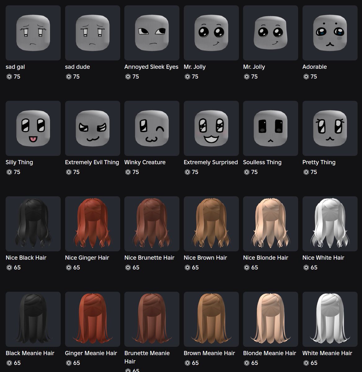 LastinkerRoblox's tweet image. kind of forgot to post these but here are some new faces and hairs!! 😁😁😁😁😁😁😁😁😁😁😁😁