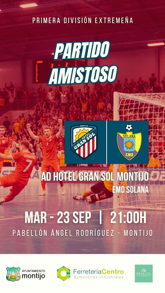 Buenas a tod@s seguimos con los partidos de pretemporada esta vez nos visita EMD SOLANA el partido será el Martes 23 a las 21:00 en el polideportivo Ángel Rodriguez (Montijo), ven a ver y animar a tu equipo (entrada gratuita).