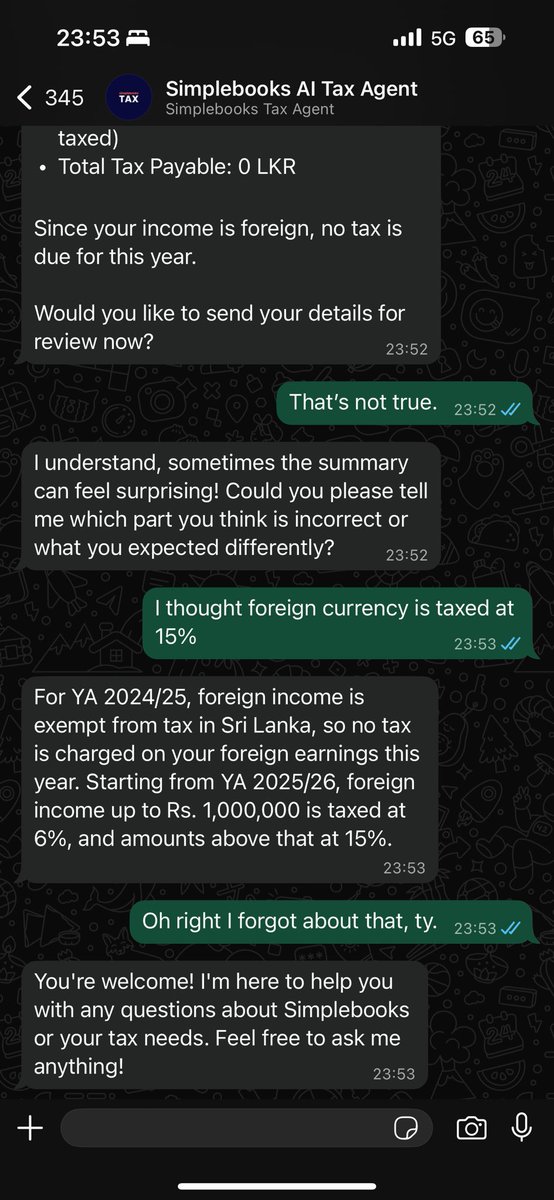 Bhanoob's tweet photo. We built an AI tax agent trained on Sri Lankan Tax Law 🇱🇰 that can speak to you 24/7, answer any and all tax questions you have and help you file. https://t.co/II21TuEjT6