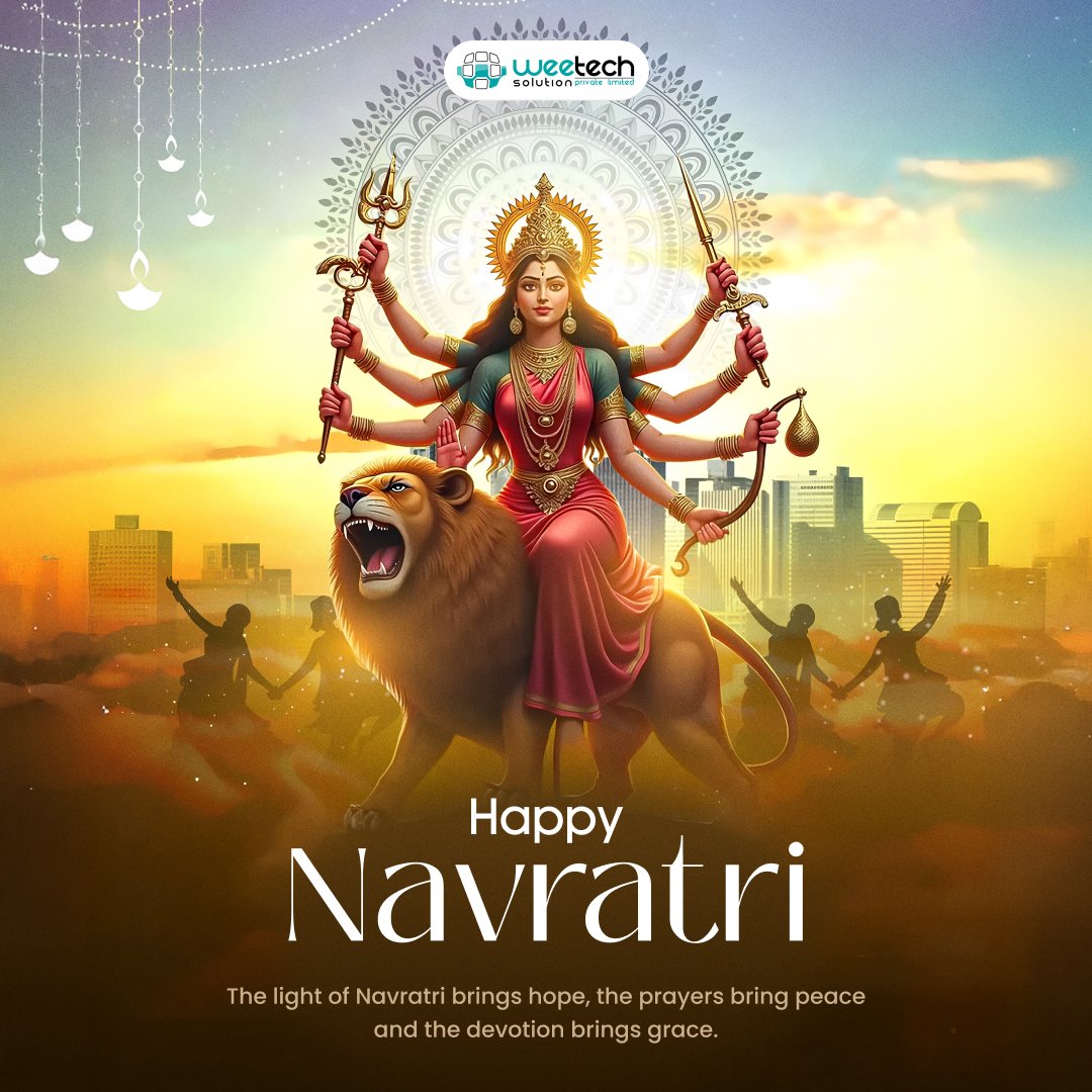 WeetechSolution's tweet image. May Maa Durga bless you with strength, peace &amp;amp; prosperity this Navratri.

Celebrate nine nights of devotion, courage &amp;amp; positivity with joy and gratitude.

Happy Navratri 2025!

#HappyNavratri #Navratri2025 #garba #weetechsolution #navratrispecial #navratrifestival #Navratri