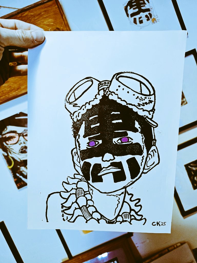 guosim's tweet image. This piece has stuck with me for over 10 years. I saw in a flash; a concert poster on a dirty wall, walking home one night in Brooklyn when I was 22. I've loved it so much that I never let the image fade too much from memory. Original by??? Not for sale #blockprint #mrtwinsister