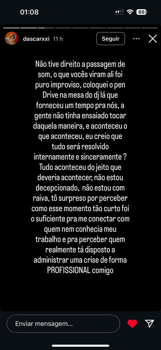 Dascar (artista local), via stories, após cantar na Maior Que O Tempo Tour Recife...