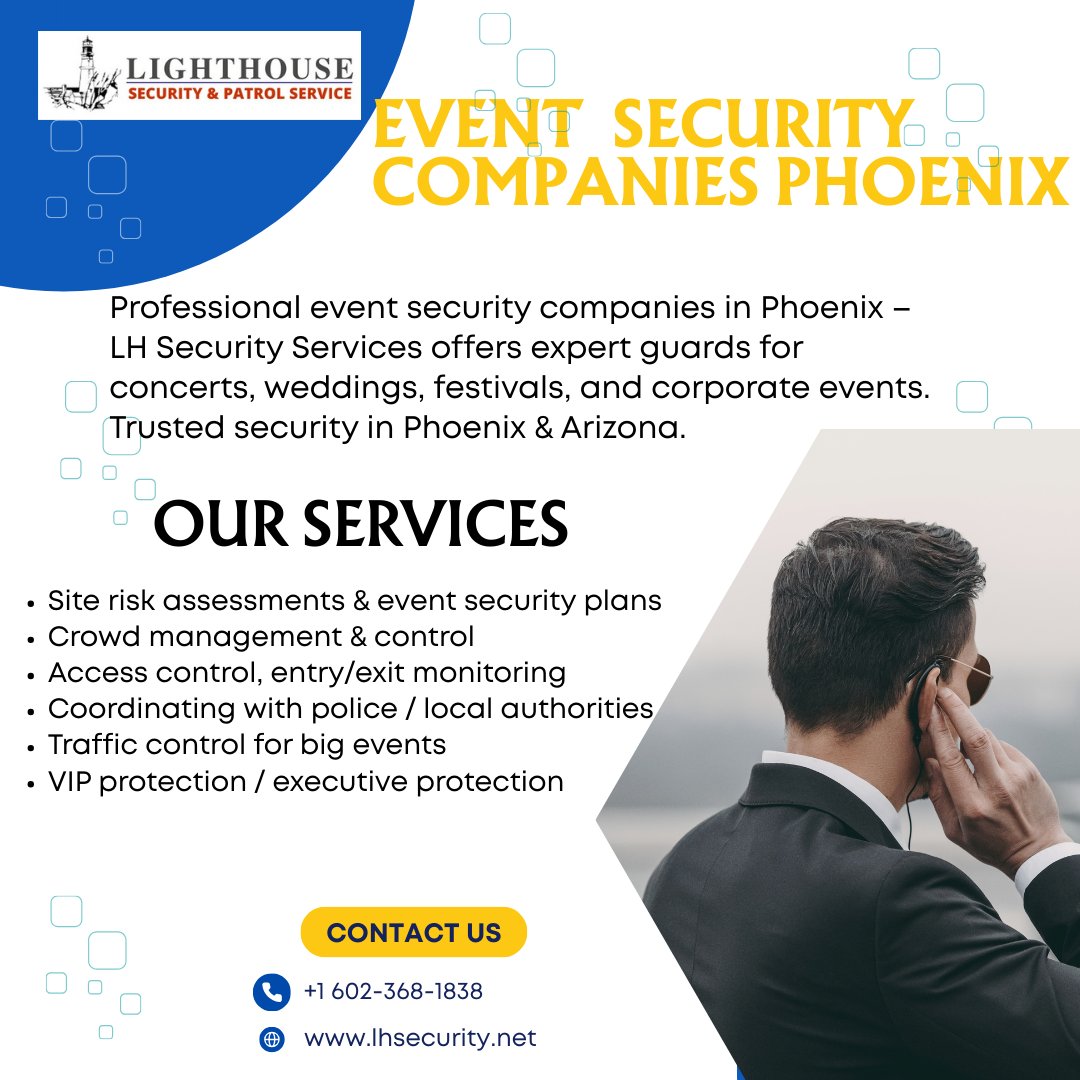 service_patrol's tweet photo. Event Security Companies in Phoenix:
Reliable Event Security Companies in Phoenix 🔒 Ensure safety &amp; peace of mind with LH Security Services. From private parties to large events – we secure it all!
Visit Us : https://t.co/Lq6FI5Rr5g
#EventSecurity #Phoenix #SecurityServices https://t.co/gGi4pXQes6