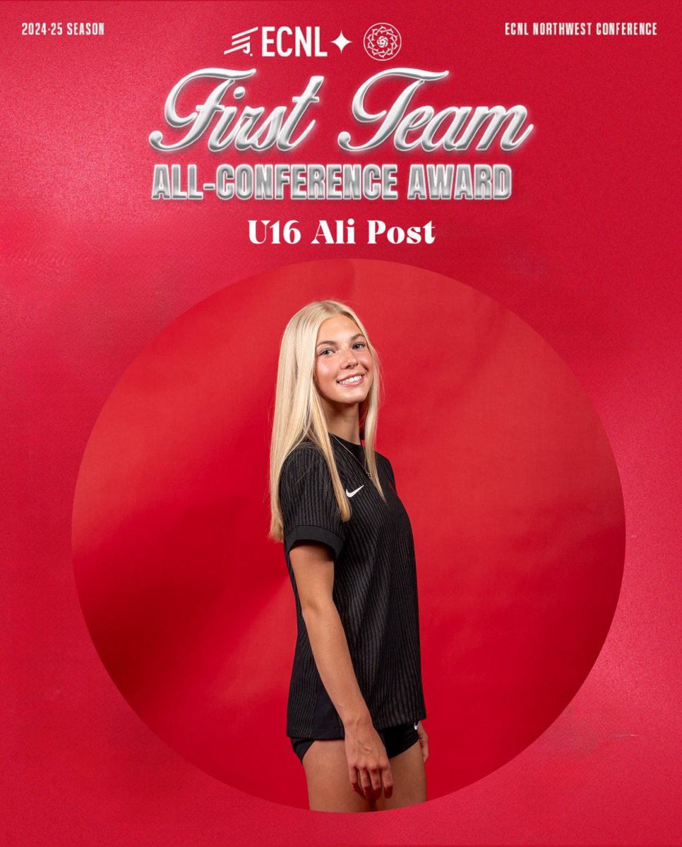 AliPost22's tweet photo. I am honered to get selected for 1st Team all Conference for ECNL Northwest conference 2025 season! Wanted to give a big thank you to my teammates and coaches and staff for pushing me to continue to improve!🌹 https://t.co/NsCM2R0fdF