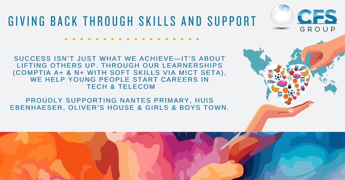 cfs_software's tweet image. Our CompTIA A+ &amp;amp; N+ learnerships help youth launch tech &amp;amp; telecom careers while supporting orgs like Nantes Primary, Huis Ebenhaeser, Oliver’s House &amp;amp; Girls &amp;amp; Boys Town.#CSR #YouthEmpowerment #TechCareers #CFS