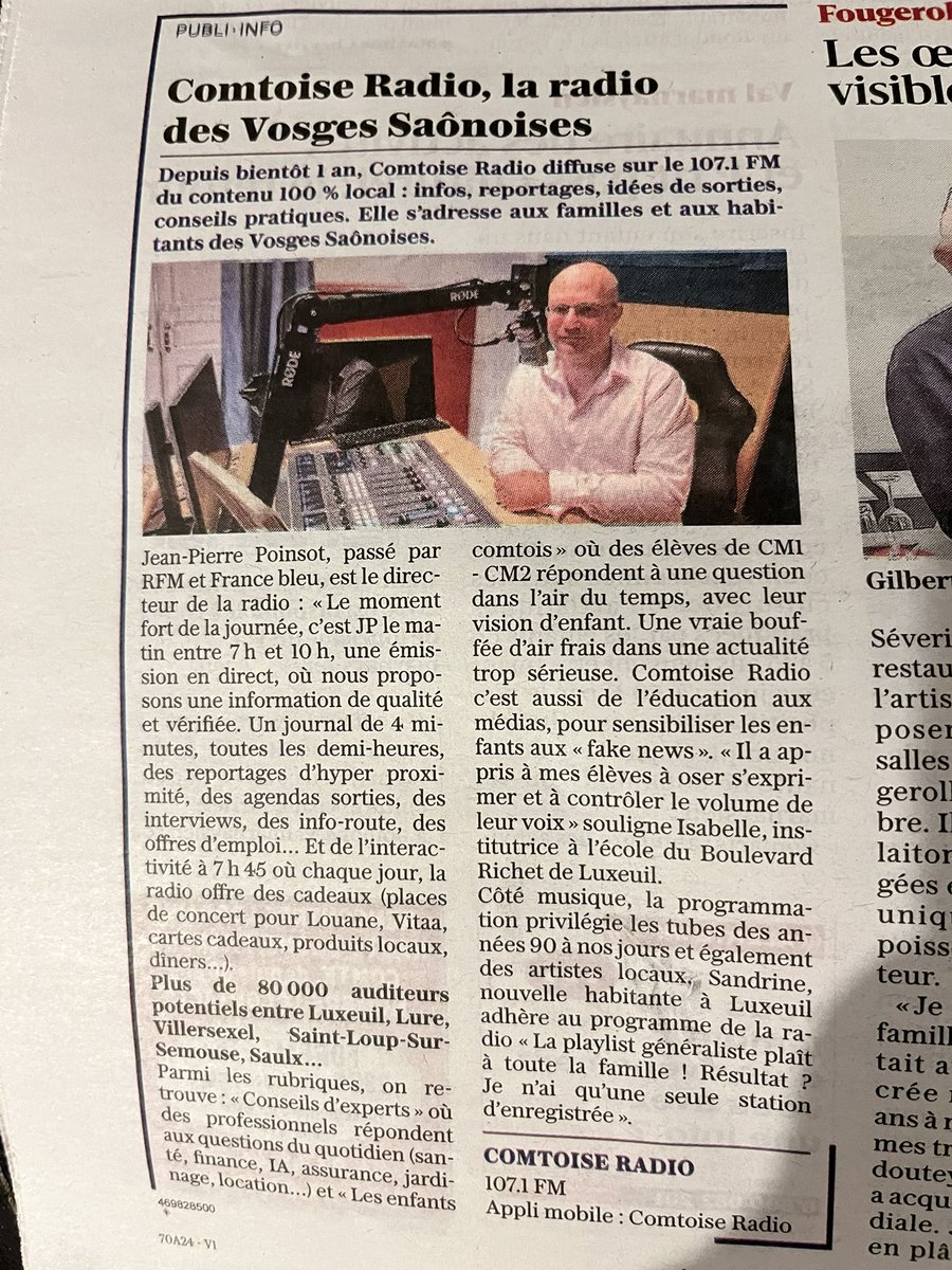 📝 Ce dimanche, Comtoise Radio était dans l’Est Républicain 👇🏻