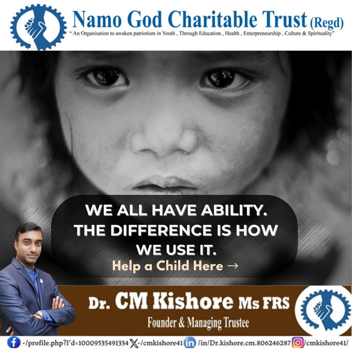 cmkishore41's tweet image. 🌍 Every child has potential waiting to shine.
The real change begins when we choose to nurture, support &amp;amp; uplift. 💙
✨ Let’s use our ability to build their future.
👉 #HelpAChild #NamoGodCharitableTrust
@narendramodi
@annamalai_k
@ReddySudhakar21
@DrLMurugan