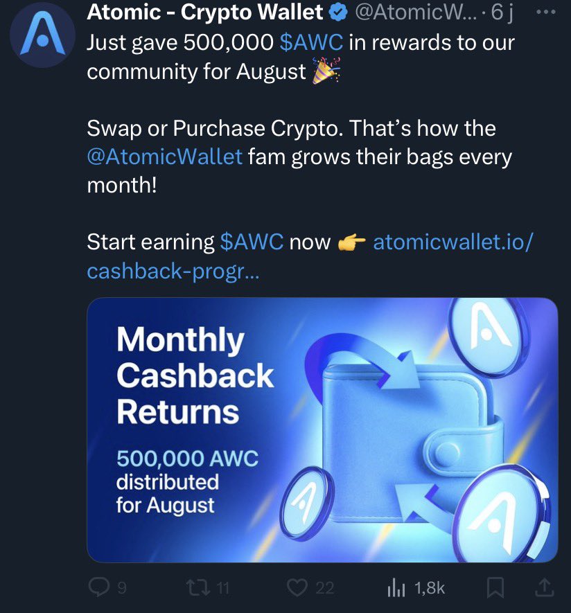 Why not sending 1 billion $AWC (the 100 million dollars in stolen cryptocurrency) to the 5,500 hacked victims who trusted <a href="/AtomicWallet/">Atomic - Crypto Wallet</a> to store their cryptos in this unsecured wallet?🤔

Two years later, still no news from Atomic Wallet or its CEO <a href="/gladkos/">Konstantin Gladych</a> 😤

#atomicwallethack