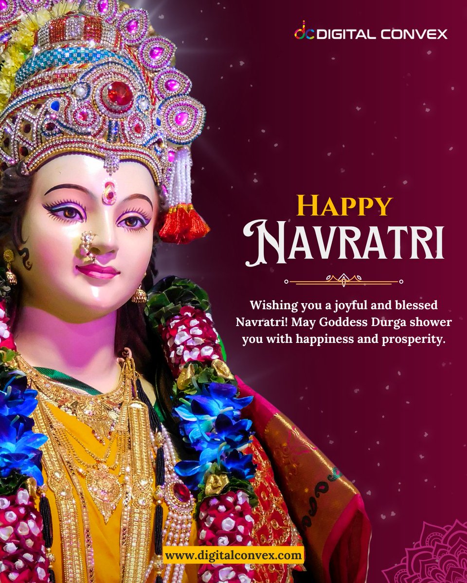 digital_convex's tweet image. ✨ Happy Navratri 2025! ✨

At @digital_convex, we celebrate new beginnings &amp;amp; the triumph of positivity. 🌸

May Goddess Durga bless you with strength, wisdom &amp;amp; prosperity. 💡

Wishing you 9 nights of joy, growth &amp;amp; success! 🌟

#HappyNavratri #Navratri2025 #DigitalConvex