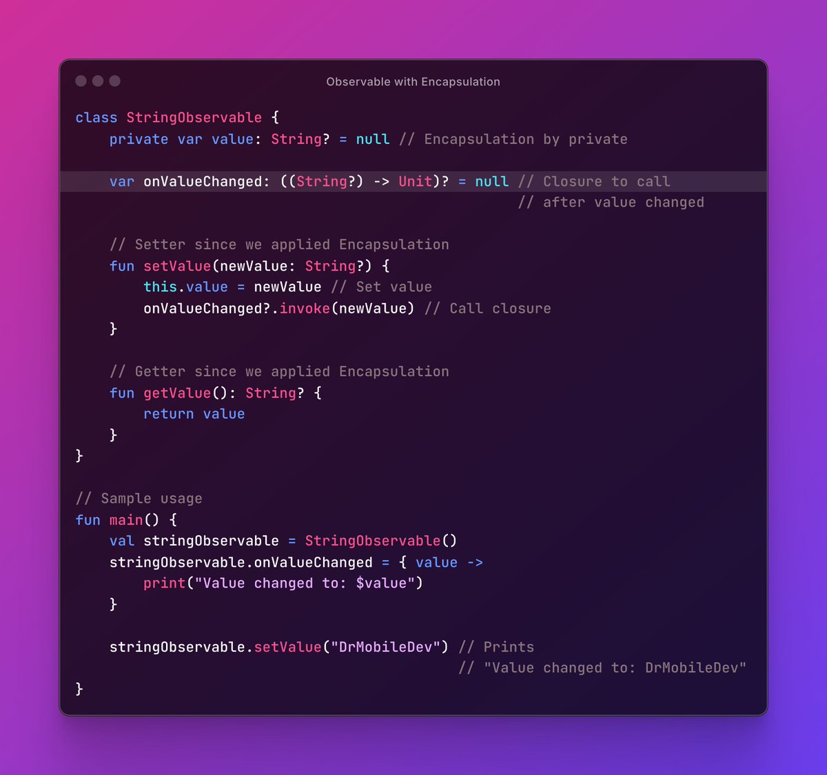 drmobiledev's tweet image. Kotlin Observable Class with Encapsulation 

#AndroidDev #KotlinObservable