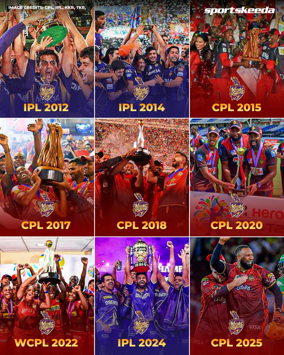 Sportskeeda's tweet image. 𝑵𝒊𝒏𝒆 𝒕𝒊𝒕𝒍𝒆𝒔, 𝒐𝒏𝒆 𝒍𝒆𝒈𝒂𝒄𝒚! 🏆

From IPL to CPL to WCPL, the Knight Riders family keeps winning! 💪🏼

#TKR #CPL2025 #Champions #Sportskeeda