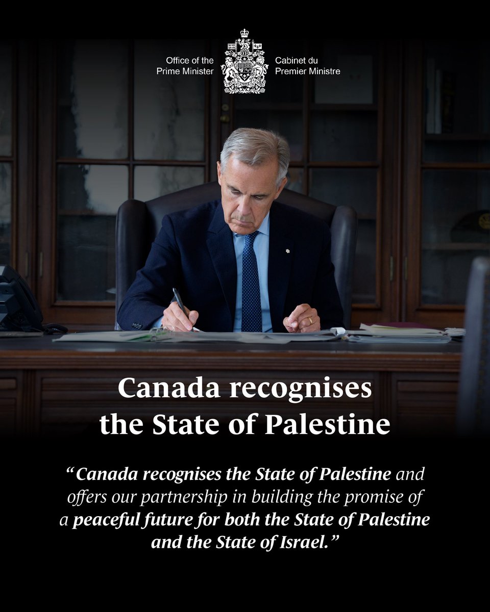 Mjulker9's tweet photo. Today, Canada recognises the State of Palestine.
#Palestine #SaveGaza https://t.co/diyWdVufUL