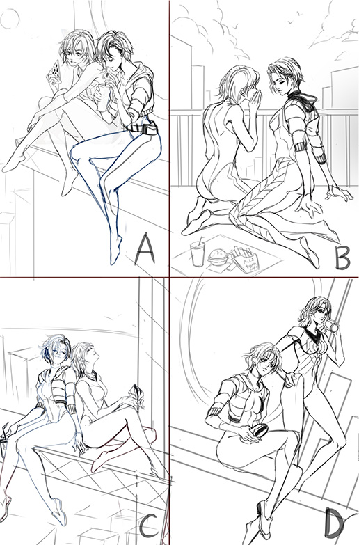 And here is the sketches for it. I still have 2 spots opening for NYCC commission pick up! Commissions will be 11x17 full color:
• Headshot – $100
• Half body – $220
• Full body – $300
If you'd like to reserve a spot, please email me at jiuge3333@gmail.com