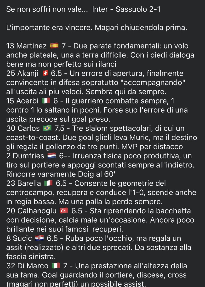 europa_inter's tweet photo. #InterSassuolo Match review from our Inter Club Brussels / Pagelle dal nostro @Inter Club di Bruxelles con voti e commenti dal nostro socio @derkaiser58 #amala #IMInter #FCIM #ForzaInter #InterClub #campionato #pagelle #fcim1908 #Inter #nerazzurri #SerieA https://t.co/gY7vGQofE7