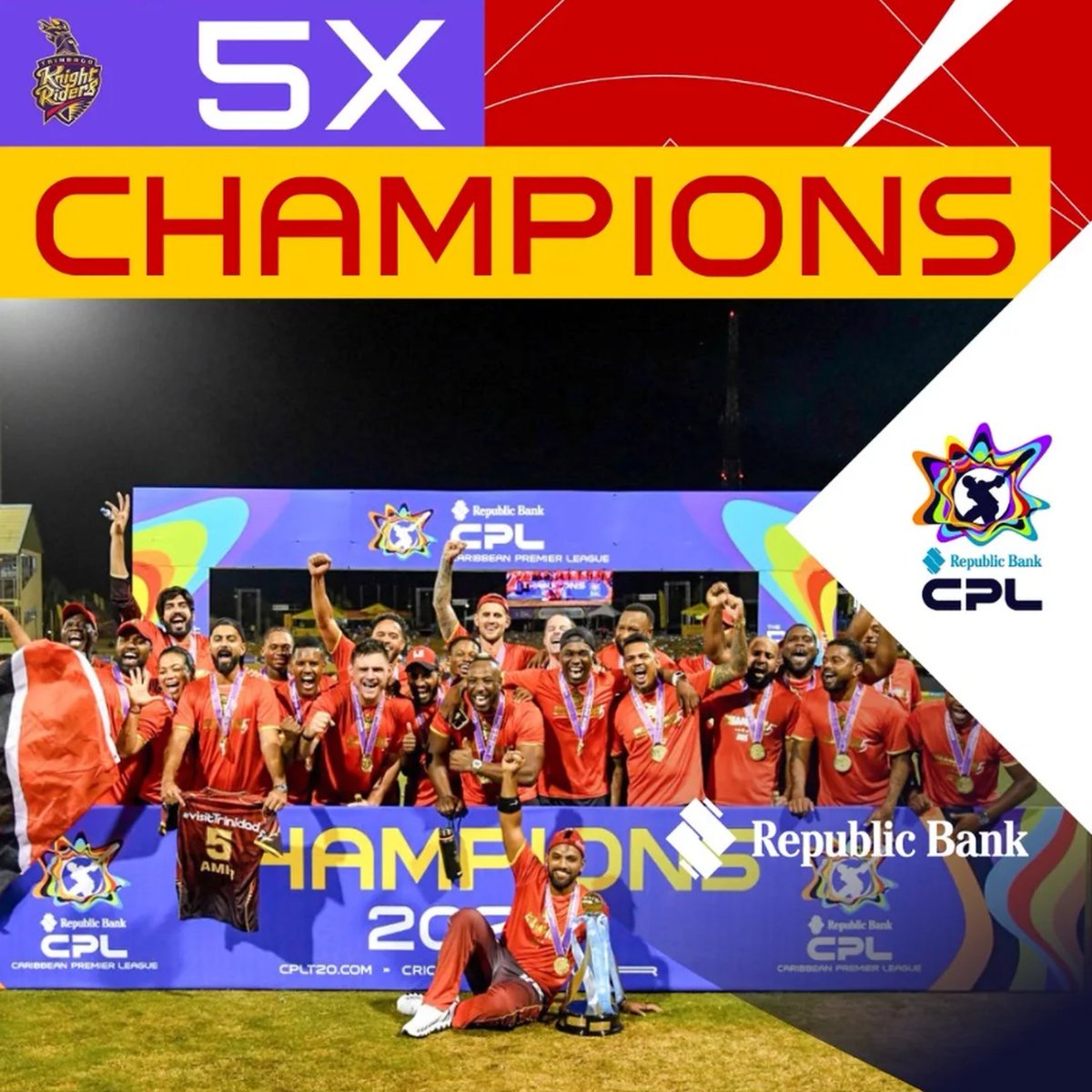 CPL's tweet image. 🏆🏆🏆🏆🏆

#CPL25 #CricketPlayedLouder #BiggestPartyInSport #GAWvTKR #CPLFinal25 #RepublicBank