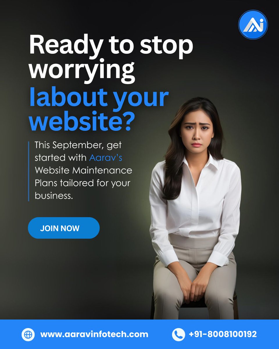aaravinfotech's tweet image. 😟 Still stressing about your website?
This September, switch to Aarav’s Website Maintenance Plans for security, speed &amp;amp; peace of mind. 🚀
👉 Join now: aaravinfotech.com | 📞 +91-8008100192

#WebsiteMaintenance #WebsiteSecurity #DigitalGrowth