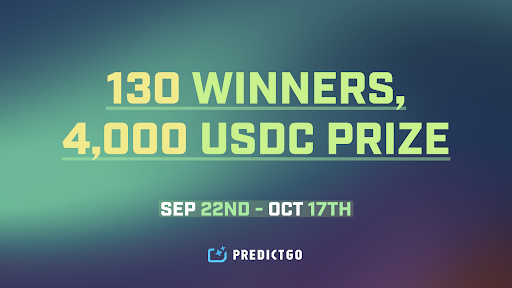 PredictGo's tweet image. 🎉 4000 USDC Prediction Market Volume Leaderboard Event 🎉
📅 Event Period: Sep 22 — Oct 17
🏆Event 1: Prediction Market Volume Leaderboard (3,600 USDC)
1⃣ Create a Prediction market at PredictGo.io
2⃣Actively promote your market and encourage your community to…