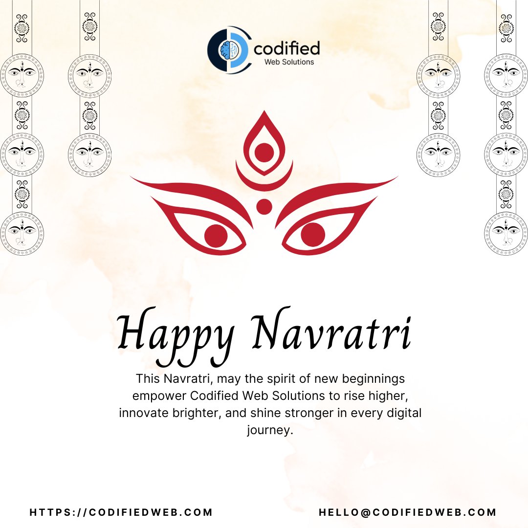 CodifiedWeb's tweet image. This Navratri, Codified Web Solutions celebrates the spirit of strength, growth & new beginnings. Wishing everyone success, positivity & endless innovation#HappyNavratri #CodifiedWebSolutions #FestiveVibes #InnovationWithTradition #TechWithPositivity #CelebrateWithCodified