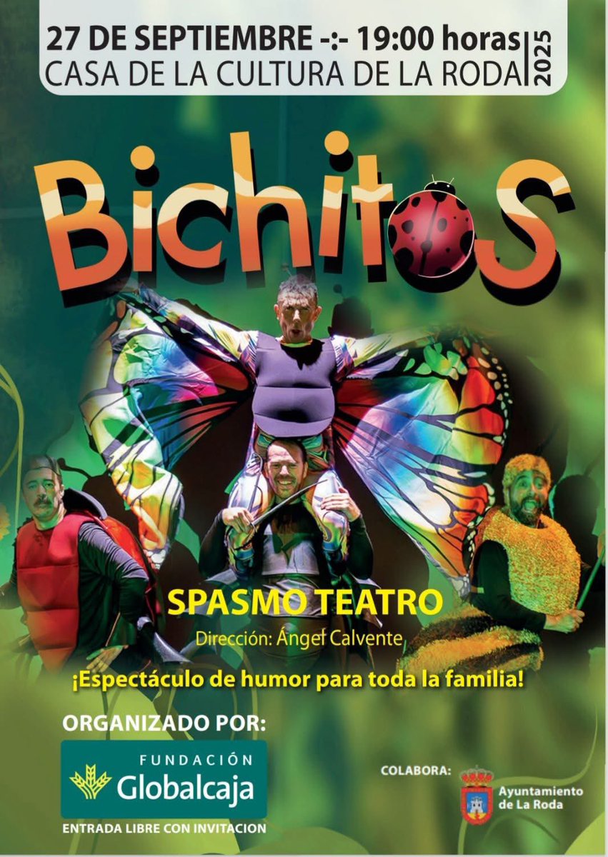 Sábado 27 septiembre - 19:00
#LaRoda #Albacete #Bichitos #Teatro