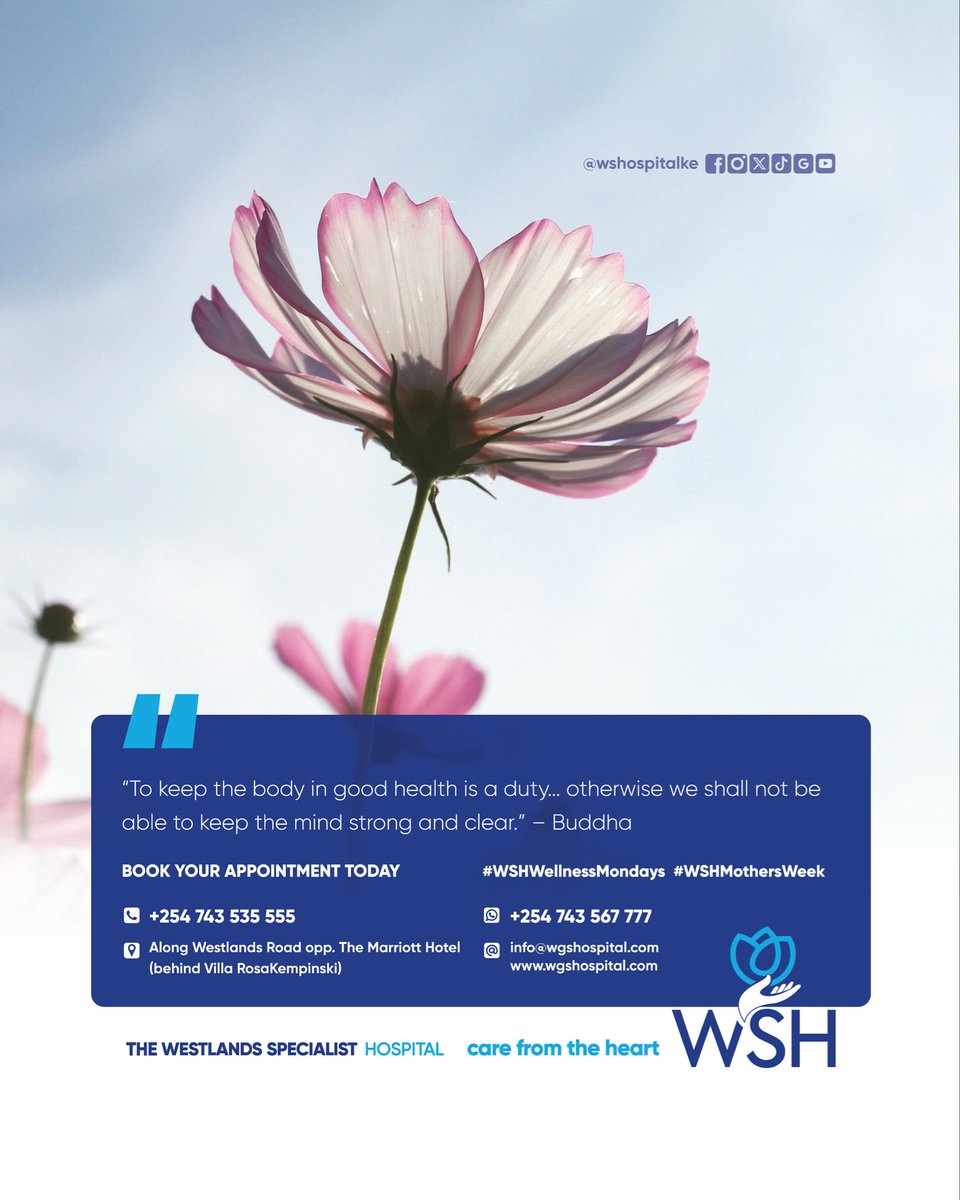 WSHospitalKE's tweet photo. A healthy body = a clear mind. 💭 What’s one small habit you do to look after your wellness every day? Let’s inspire each other! #WellnessKenya #KenyaHealth #StayHealthyKE https://t.co/qk4C4S287W