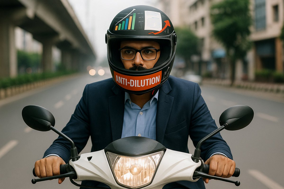 OmEngineerin's tweet photo. Investor said “protect downside”. So I bought a helmet.  Best anti-dilution is not diluting your brain.  #RoadSafety #IndiaTraffic #DriveSafe #StartupLife #SafetyFirst #HelmetOn https://t.co/WmVccvW523